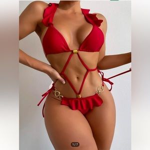 Red strappy lingerie bathing suit bikini